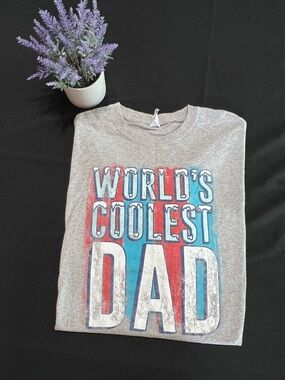 Gildan Gray 'World's Coolest Dad' Graphic Tee with Red & Blue Accents